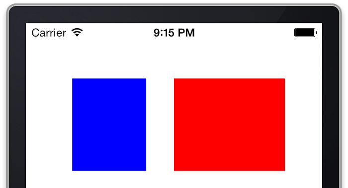 Screenshot of app with blue and red box views